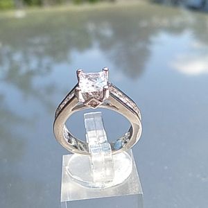 Princess cut white sapphire engagement ring